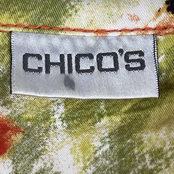 Chico's Full Zip Jacket Womens Size 2 US Medium Orange Floral Print Collared - Picture 2 of 12